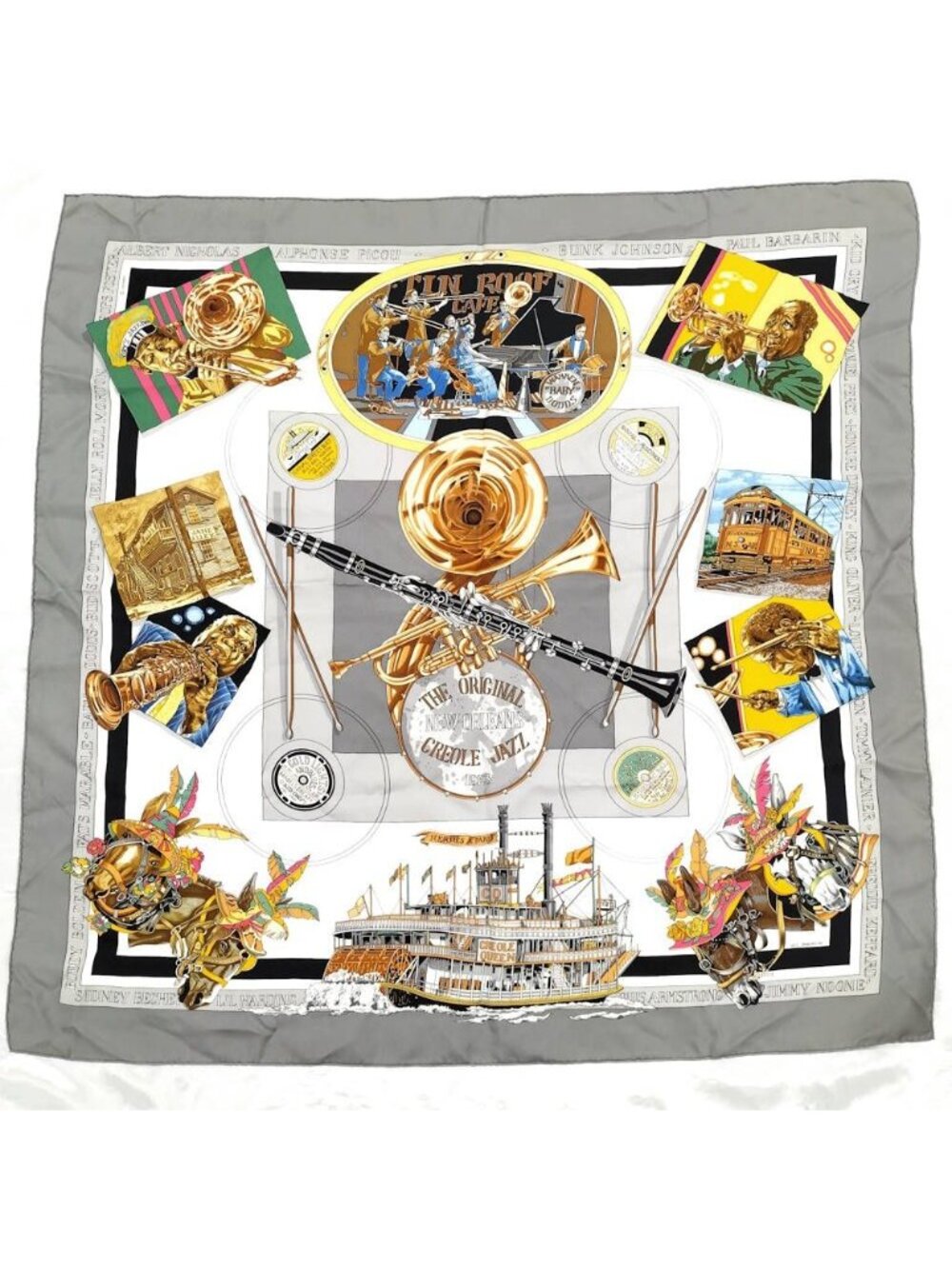 Hermes Large Scarf Carre 90 the Original New Orleans Creole Jazz Silk